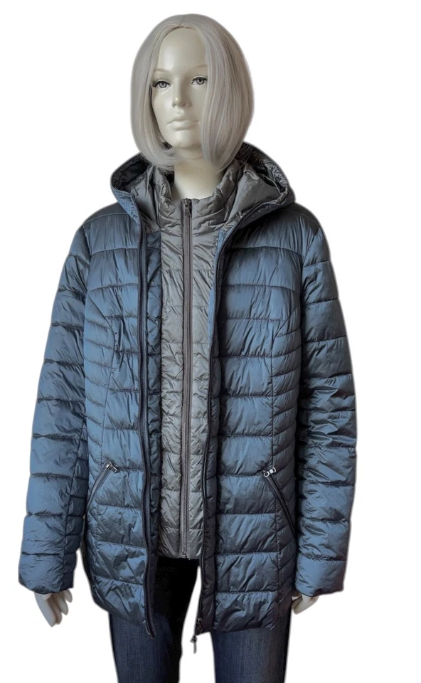 CENTIGRADE Damen Jacke Steppjacke Kapuze Reißverschluss BLAUGRAU Grösse 48 - Bild 2 von 4