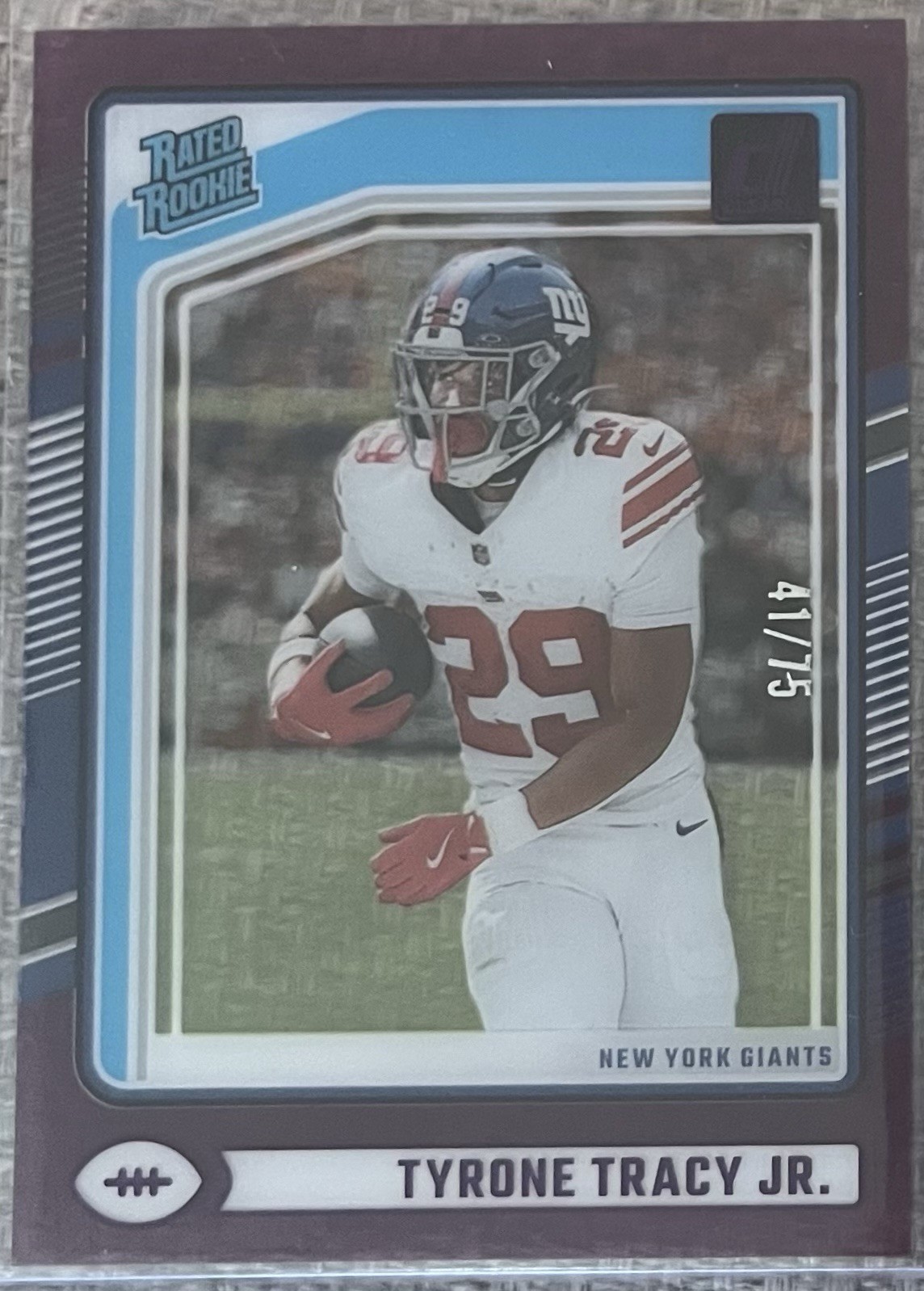 2024 Donruss Clearly Tyrone Tracy Jr. /75 RC PURPLE SP #100 Giants Rookie