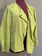 Chicos Lime Green 100 Linen Collared Roll Tab Sleeve Blazer Jacket Women 2