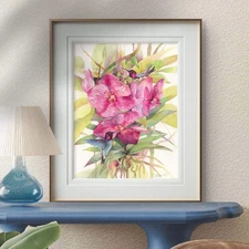 Original Watercolor Hummingbirds 11x13 Painting Unique Artwork Wall Art