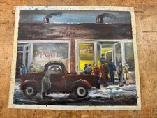 Pool Hall Scene Painting on Canvas by Midwest Regional Artist Virginia Terpening