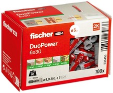 100 PCS DuoPower 6x30 Universal Wall Plugs Strong Fixing Concrete Brick Anchor