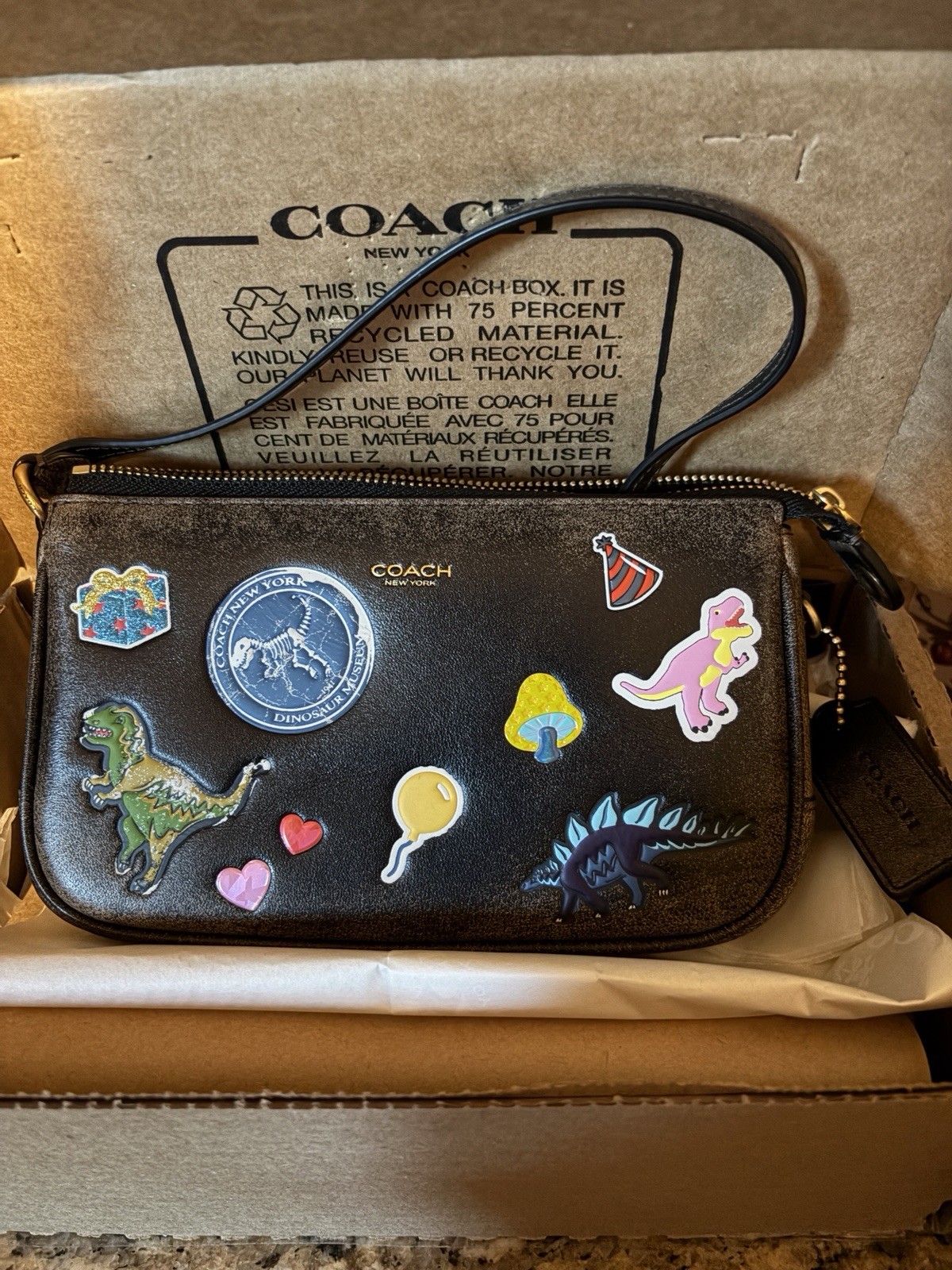 Coach Rexy 10th Birthday Plaza Bag 18 Loved Leather Sticker Print Wristlet NWT