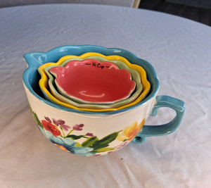 Pioneer Woman Nesting Measuring Cup Bowl Set Breezy Blossom 4 Pc Baking Floral
