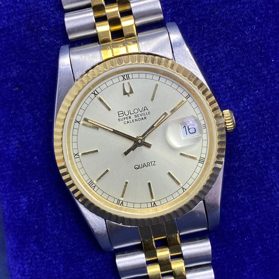 Rare Bulova Super Seville Calender Quartz Gold Dial Two Tone Date Swiss Watch - Image 2 of 4