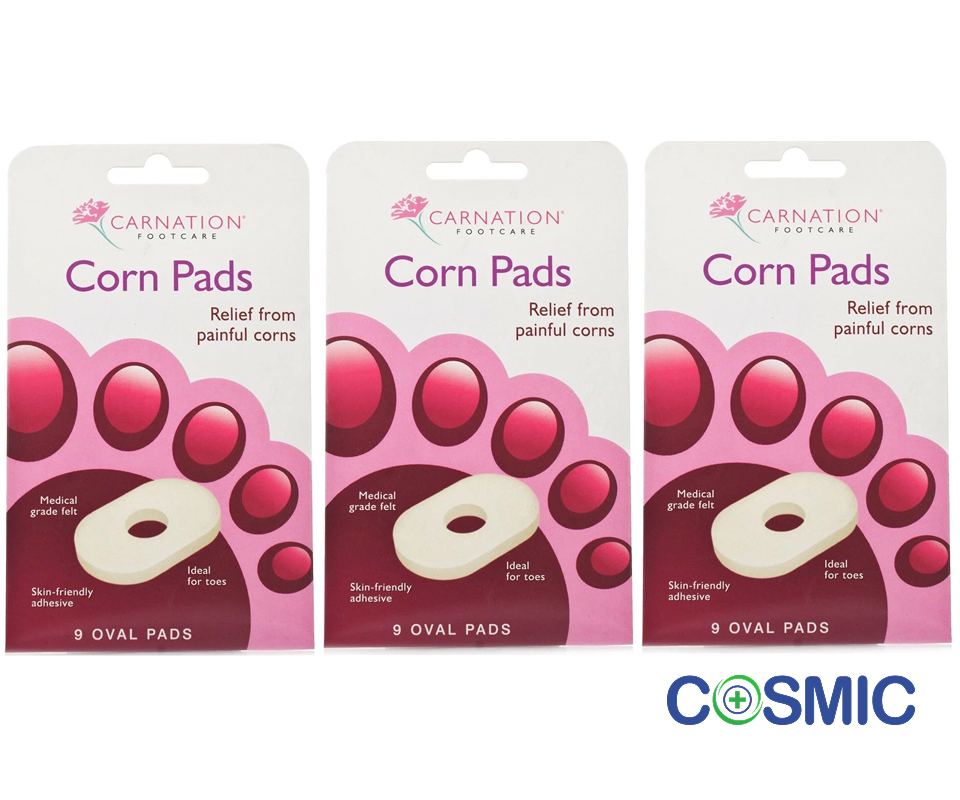 3 X Carnation Oval Felt Corn Pads 9 Pads Refills Painful Corns Relief Footcare