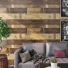 Reclaimed Wood Vinyl Flooring Roll – 15.8"x78.8" Peel & Stick Waterproof Planks