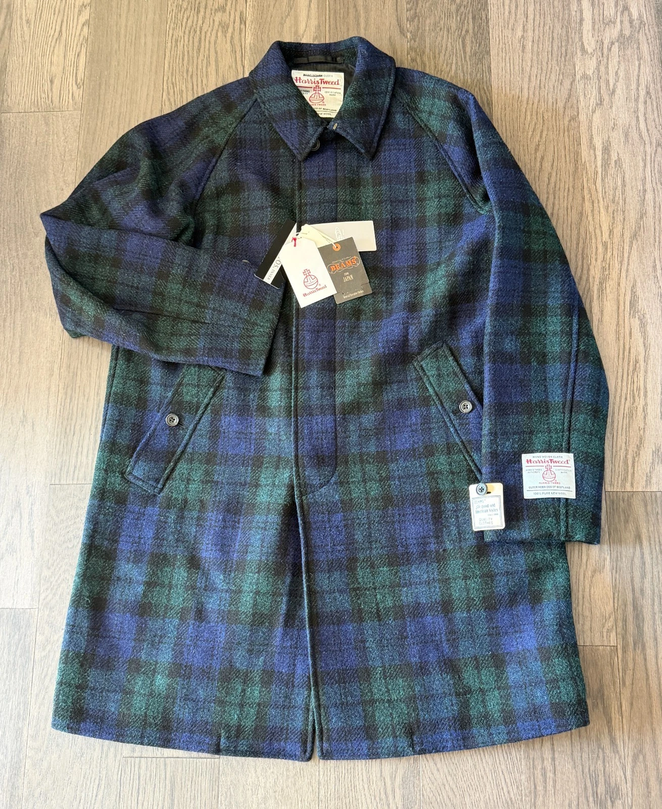 BEAMS PLUS Todd Snyder Men Black Watch Bal Collar Harris Tweed Coat Size XL NWT image 9