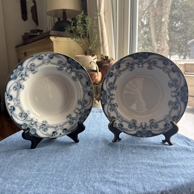 Two 9 Inch  FLOW BLUE IRIS ROYAL STAFFORDSHIR POTTERY BOWL BURSLEM ENGLAND 