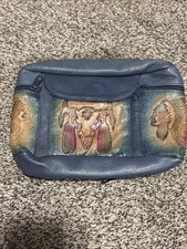 Leather CUSTOM Fanny Pack Aztec Painted Cow Skull Howling Indias VTG Mexico