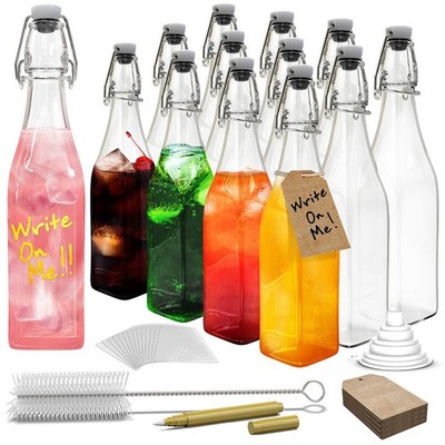 Nevlers 17 oz Square Swing Top Glass Bottles (Pack of 12)