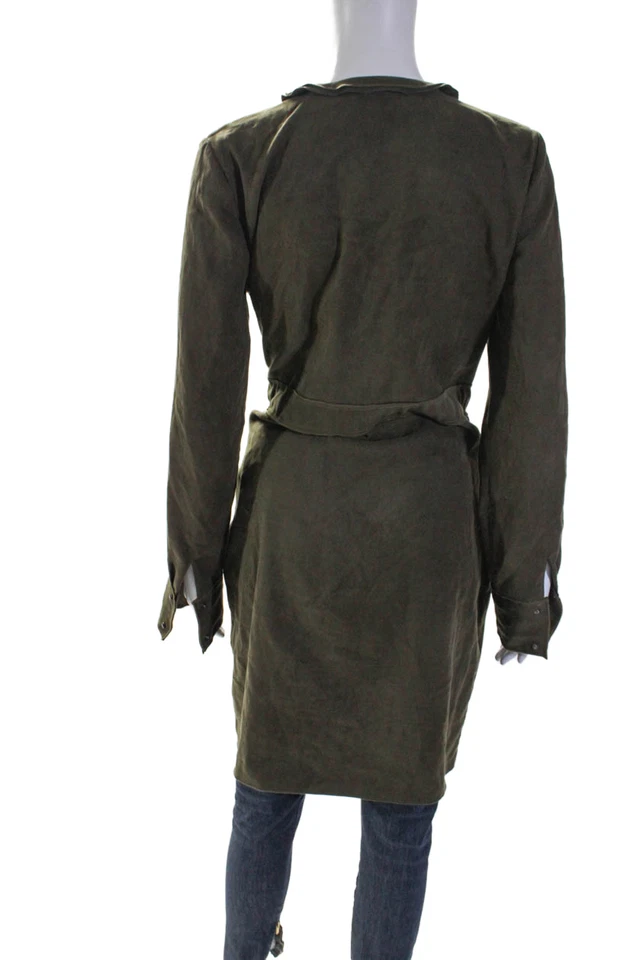 Chaqueta de manga larga con cinturón cremallera completa cuello redondo verde oscuro Elie Tahari para mujer talla 6 Foto 3 de 4