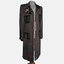 Maria Grazia Severi Italian Tweed Wool Coat IT 44 UK 14 Pink Brown Pearl Brooch