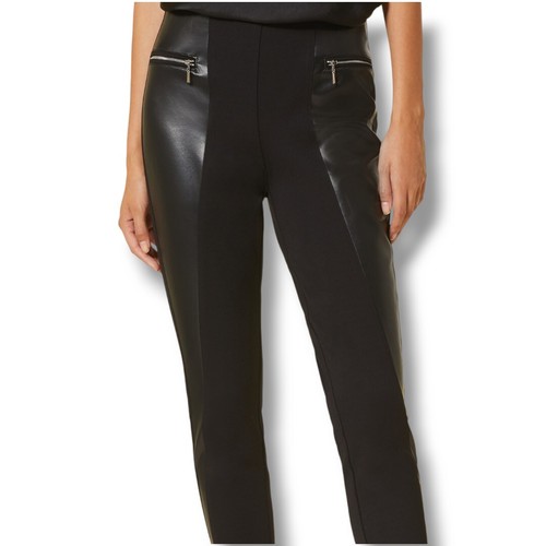 Joseph Ribkoff Panel Leggings Pants Black Faux Leather Ponte Knit US 10 233012 - Picture 3 of 11
