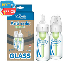 Natural Flow Anti-Colic Options Narrow Glass Baby Bottle 4 Oz/120 Ml, with Leve