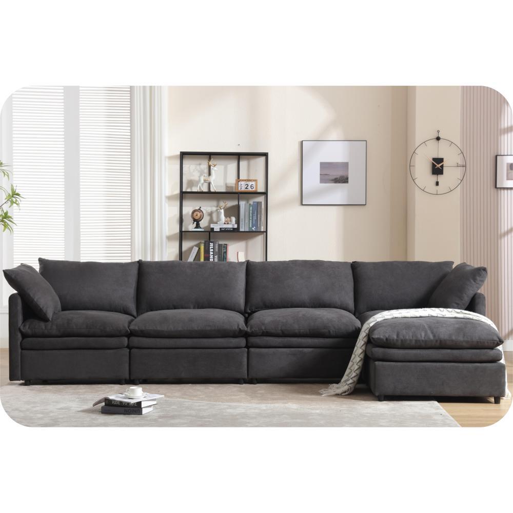 5-Seat Sleeper Sofa with Chaise Lounge in Dark Gray for Living Room or Apartment