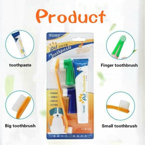 Dog Toothpaste Puppy Cat Kitten Toothbrush Finger Brush Set Pack Dental Hygiene - Picture 7 of 8