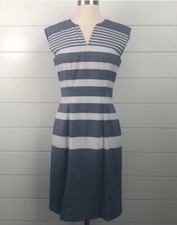 Tommy Hilfiger sheath dress Nautical Grey White striped dinner party 4 *EUC*
