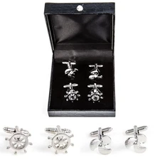 Ship Wheel & Propellor Boat 2 Pairs Cufflinks Fancy Gift Box Propeller Free Ship