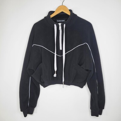 THE KRIPT Roxanne Black Cropped Half Zip Sweatshirt Size M Cotton Fleece Goth