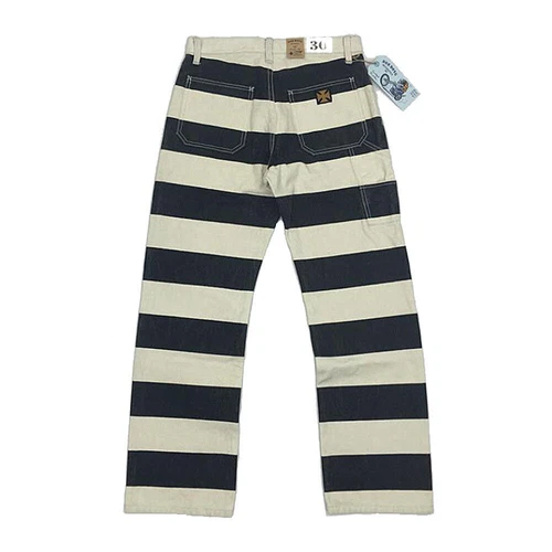 BOB DONG 16oz Motorcycle Prisoner Pants For Men Biker Striped Trousers Rider New