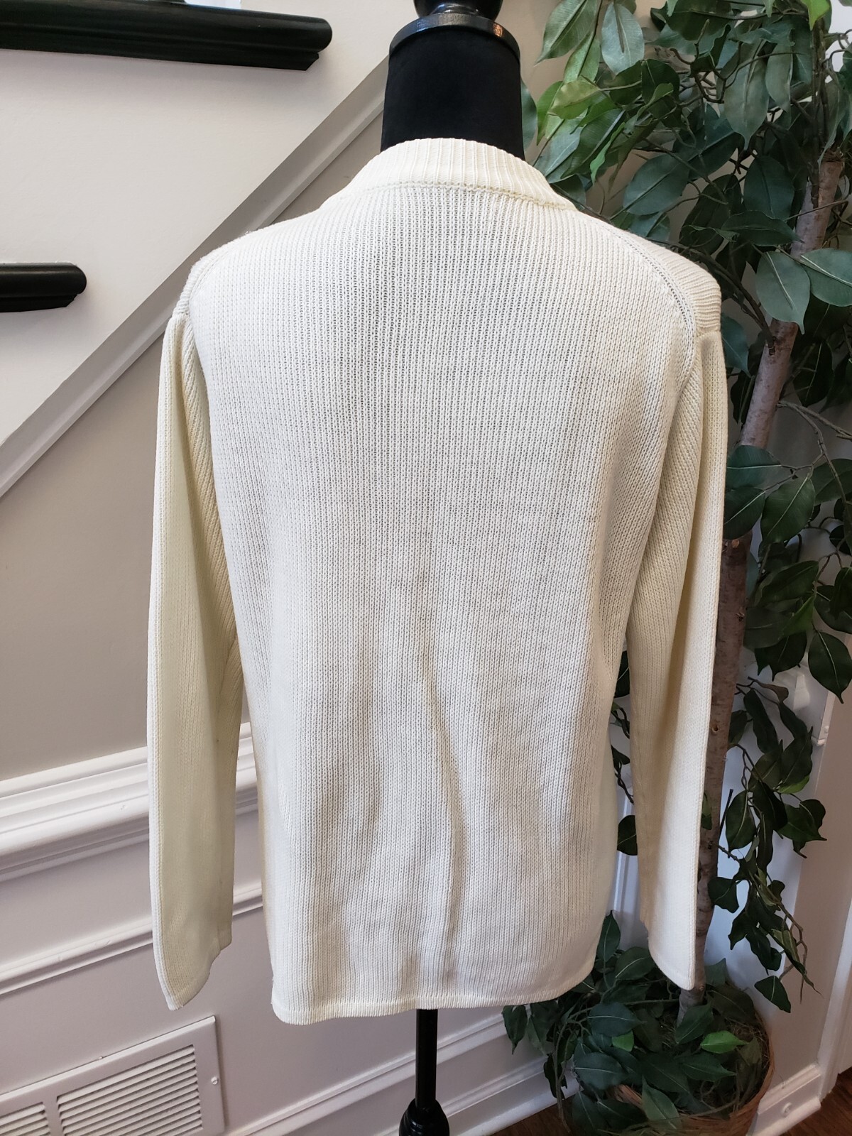 Vintage Beige Solid Spring Knitted Crew Neck Long… - image 6