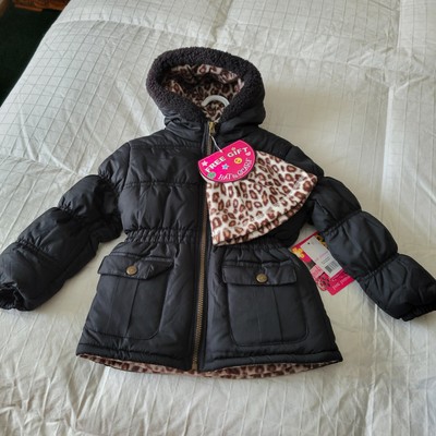 NWT Pink Platinum Girl's Winter  Jacket Sz. 4  NEW  w/ Leopard Hat & Scarf