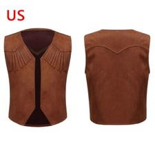 Kids Boys Western Cowboy Halloween Vest Pointed Hem Fringe V Open Front Tops