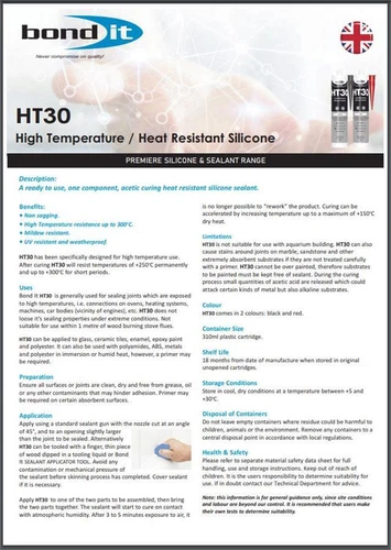 1/3/6/12x BondIt HT30 High Temp Heat Resist 300° Silicone Sealant Adhesive 310ml - Picture 8 of 10