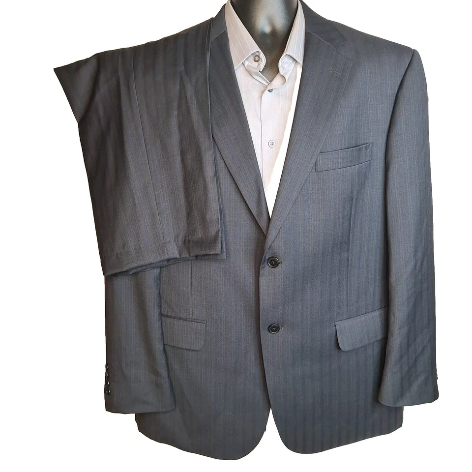 Claiborne 2 Piece Suit Mens 46R 38X27 Charcoal Blue Brown Stripe Wool - Image 3 of 4