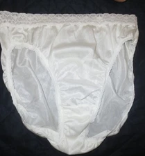 vintage HANES LACE waist nylon MEGA HI CUT LEG WHITE briefs panties sz 9/2XL