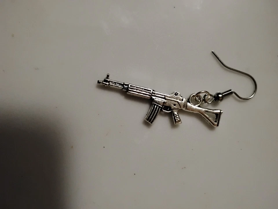 Galil Rifle Gun Earrings – Tibetan Silver Handmade Jewelry, Military Style - Image 2 of 3