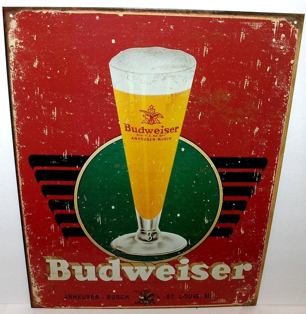 【当時物】 Budweiser 看板 St.Louis.USA 特大 91cm Budweiser Draft Beer-Anheuser Bush`St.Louis,MO`New-Metal Sign`Free