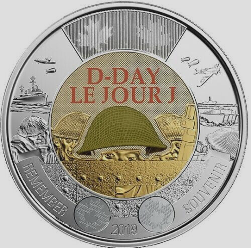 Doller yen won キャップ　dyw 2019 Canada Dday $2 Toonie w green helmet - WWI end -- from roll