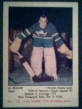 AL ROLLINS  TORONTO MAPLE LEAFS 1951-52 PARKHURST #76 REPRINT ROOKIE CARD