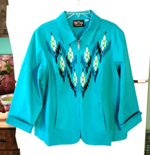 New Bob Mackie Wearable Art Turquoise Embroidered Southwestern Jacket Size 1x