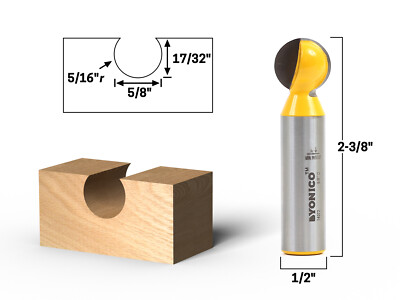 5/8'' Diameter Ball End Grooving Router Bit - 1/2'' Shank - Yonico 14072