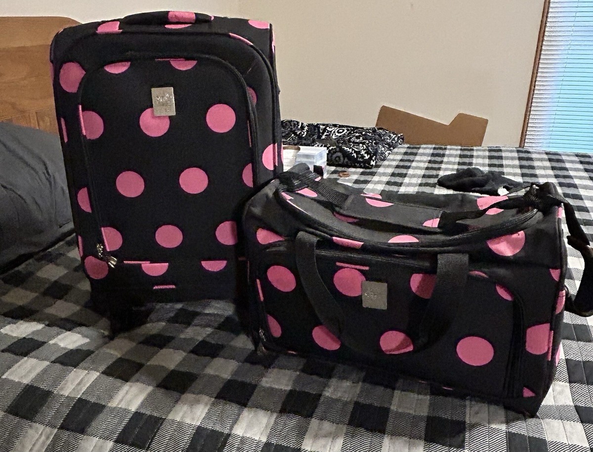 Jenni Chan Rolling Luggage Pink Black Polka Dot Pop Handle With Duffle Bag