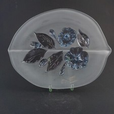 Mikasa Glas Servierplatte in Blattform Florales Dekor ca. 33 cm lang