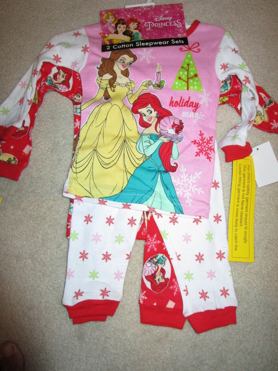 NEW DISNEY PRINCESS 2 COTTON SLEEPWEAR SETS HOLIDAY MAGIC SIZE 12