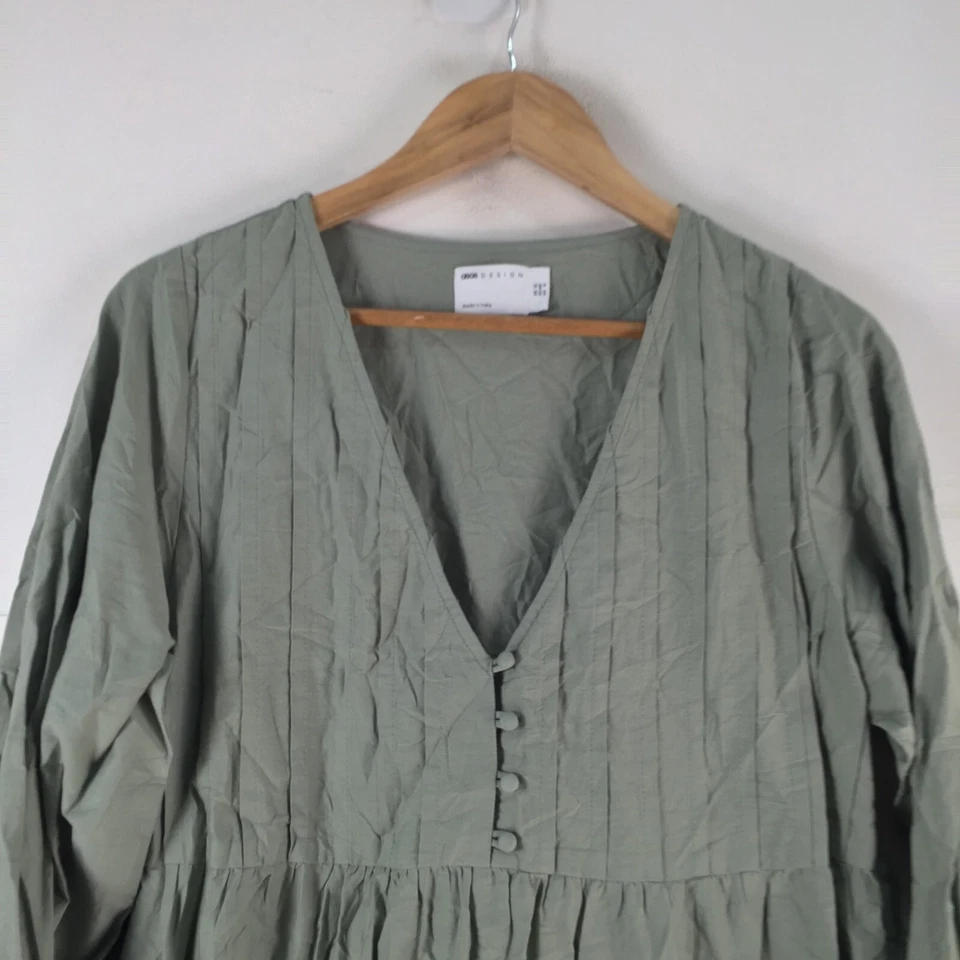 Vestido mujer Asos 12 cambios bata verde salvia manga larga cuello 112008 Foto 2 de 4