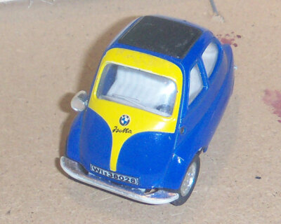 BMW Isetta blau/gelb, 1:38, Kinsmart, der linke Scheinwerfer fehlt