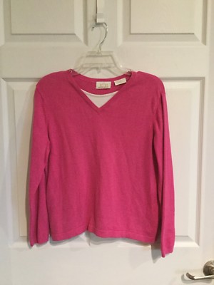 E P Pro Women's Large Pink Sweater Long Sleeve Round Neck 60% Cotton 40% Rayon -