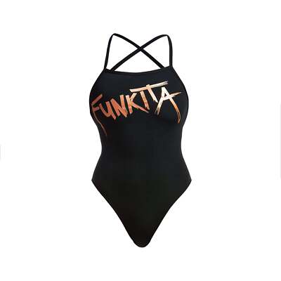 Funkita Damen Badeanzug bronziert mit Trägern in Einteiler. Funkita Bademode. FUNKITA