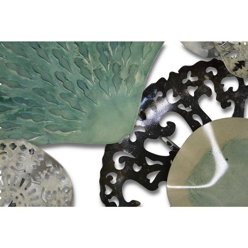 Classy Art Crawling Sea Shells Mixed Media Wall Art Metal Rectangle in Teal - Picture 2 of 4