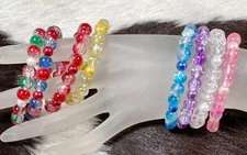 Stretch Bracelets Lot of 12 Multi Color Colorful Beaded Teen Crackle Bead Simple