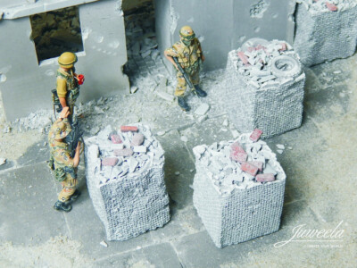 Juweela 23427 4x Schanzkorb Hesco 1:35 | Checkpoint Gitterkorb Keramik Schutt