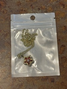 Authentic Gold Plated Fidget/Spinner Flower Necklace w/ Pink Rhinestones NWT