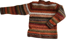 PAKA PERU Hand knit Pullover Sweater Alpaca SZ XS Children Brown Orange Blue Gre