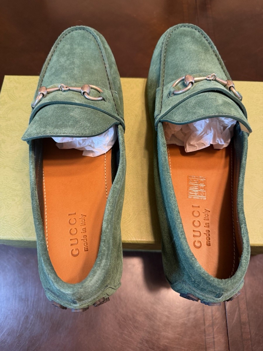 Brand New Men’s Gucci Driver Horsebit Suede Vintage Green Sz 12 (US 12.5) Gucci suede loafers green - Gem main image 3